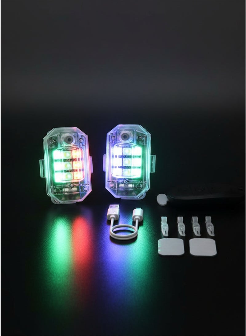 أم ثري مصابيح ستروب صغيرة قابلة للشحن USB – 7 ألوان LED للطوارئ، شديدة السطوع، مقاومة للماء IP68، إضاءة مضادة للتصادم للسيارة والدراجة والطائرة بدون طيار والقارب (قطعتان) - Image 3